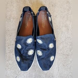 TOMS Blue Slip-On Shoes with Daisy Embroidery